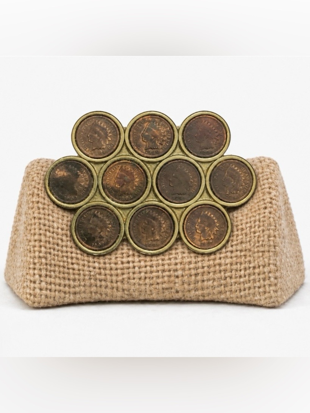 Vintage Early 1900s Cluster Indian Head Pennies Belt Buckle